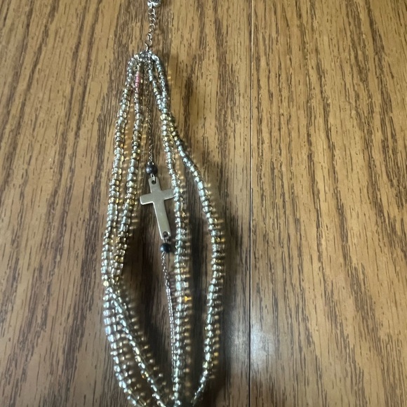 Gold beaded and plated Bracelet with Cross Charm. - Picture 3 of 3